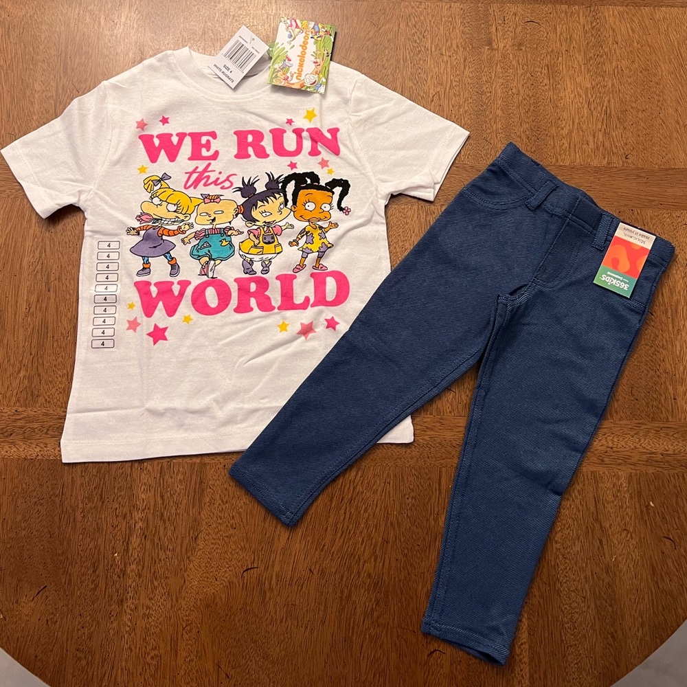 Rug Rats T-shirt and Jeggings SET * Denim look Leggings * Size 4 * Nickelodeon *